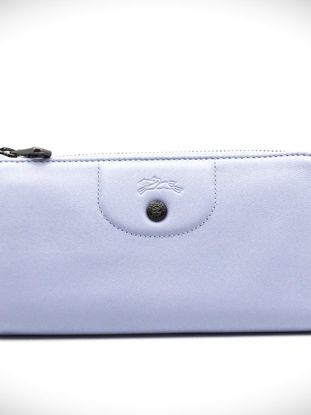 LONGCHAMP Le Pilage Cuir Genuine Cloud Blue Leather Zip Wallet